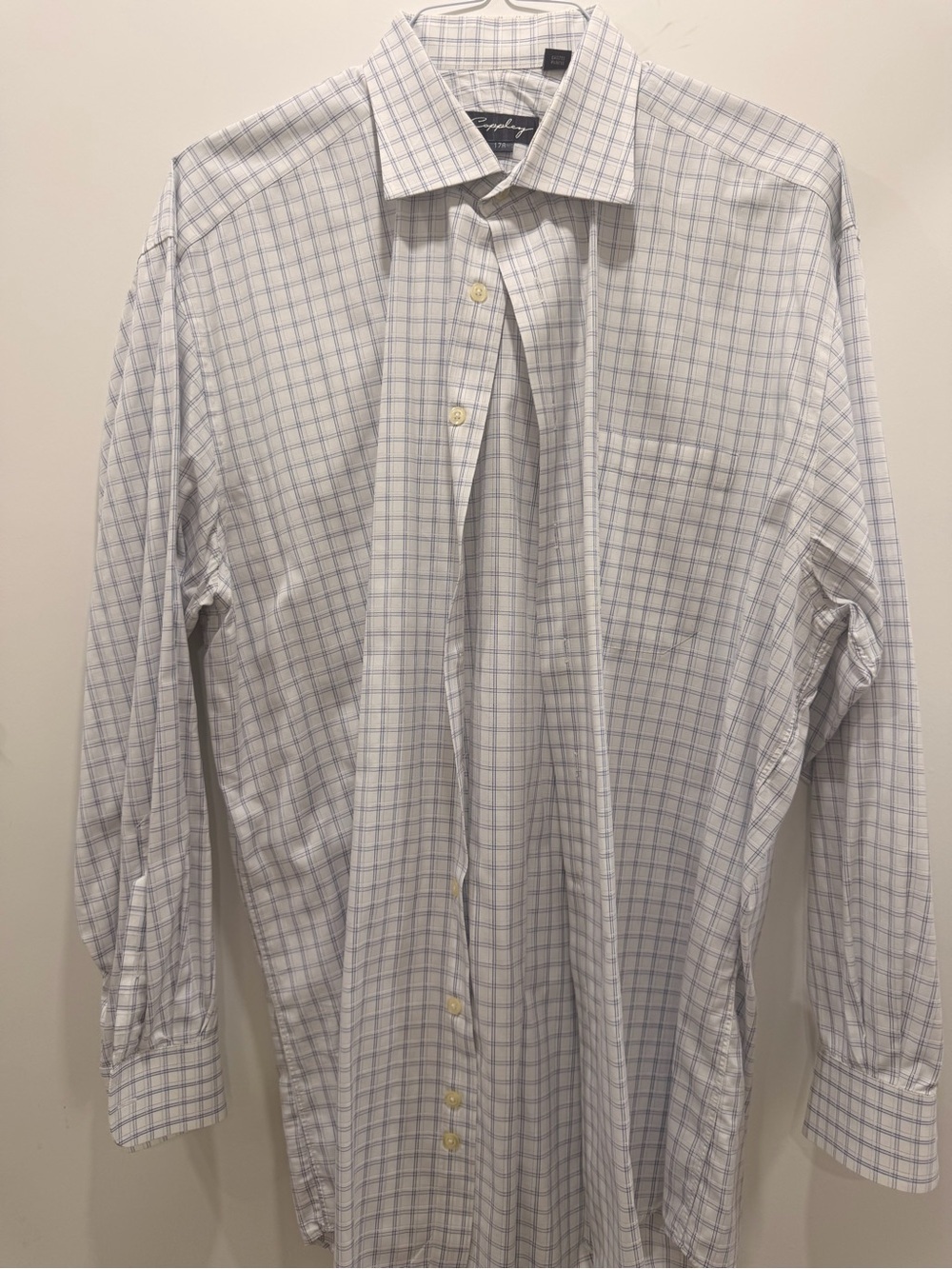 Coppley Men's Light Blue Windowpane Check Dress Shirt